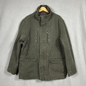 Tommy Hilfiger Jacket Mens XL Dark Brown Canvas Fleece Lined Rugged Field Jacket